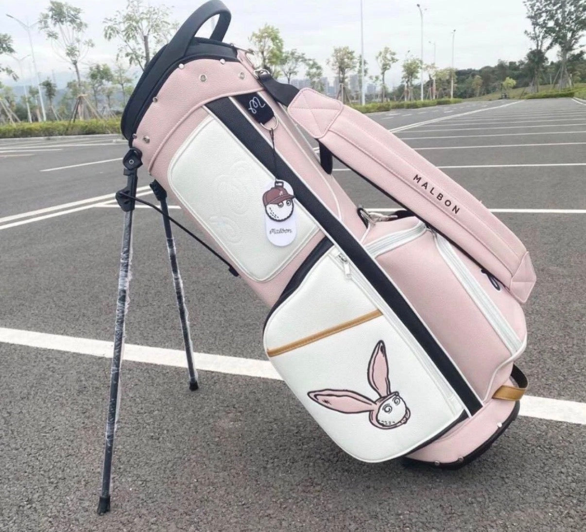 MALBON GOLF Caddy Bag Stand Type Pink Rabbit Synthetic Leather / 5-way / 2 Cover